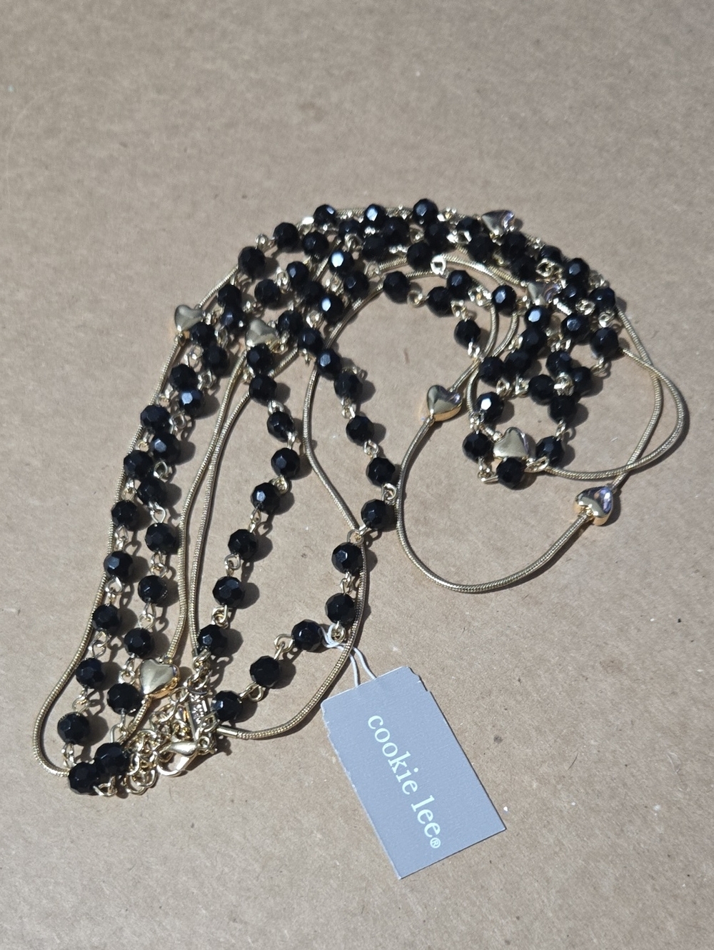 Cookie Lee Black and Gold Layered Beaded Necklace